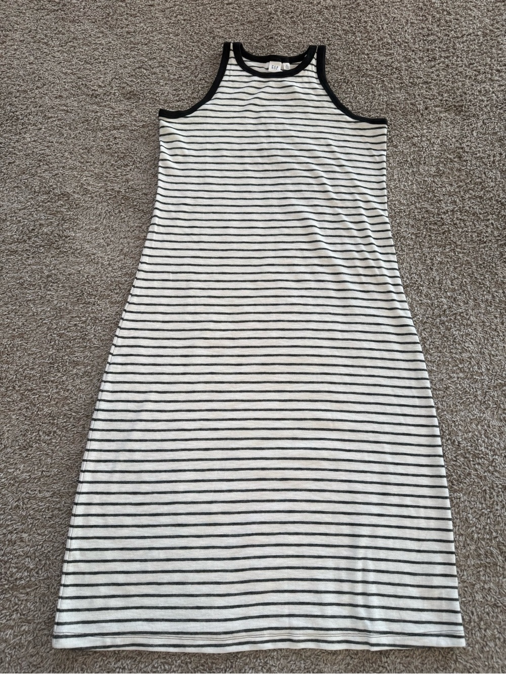 GAP White and Black Striped Midi Dress